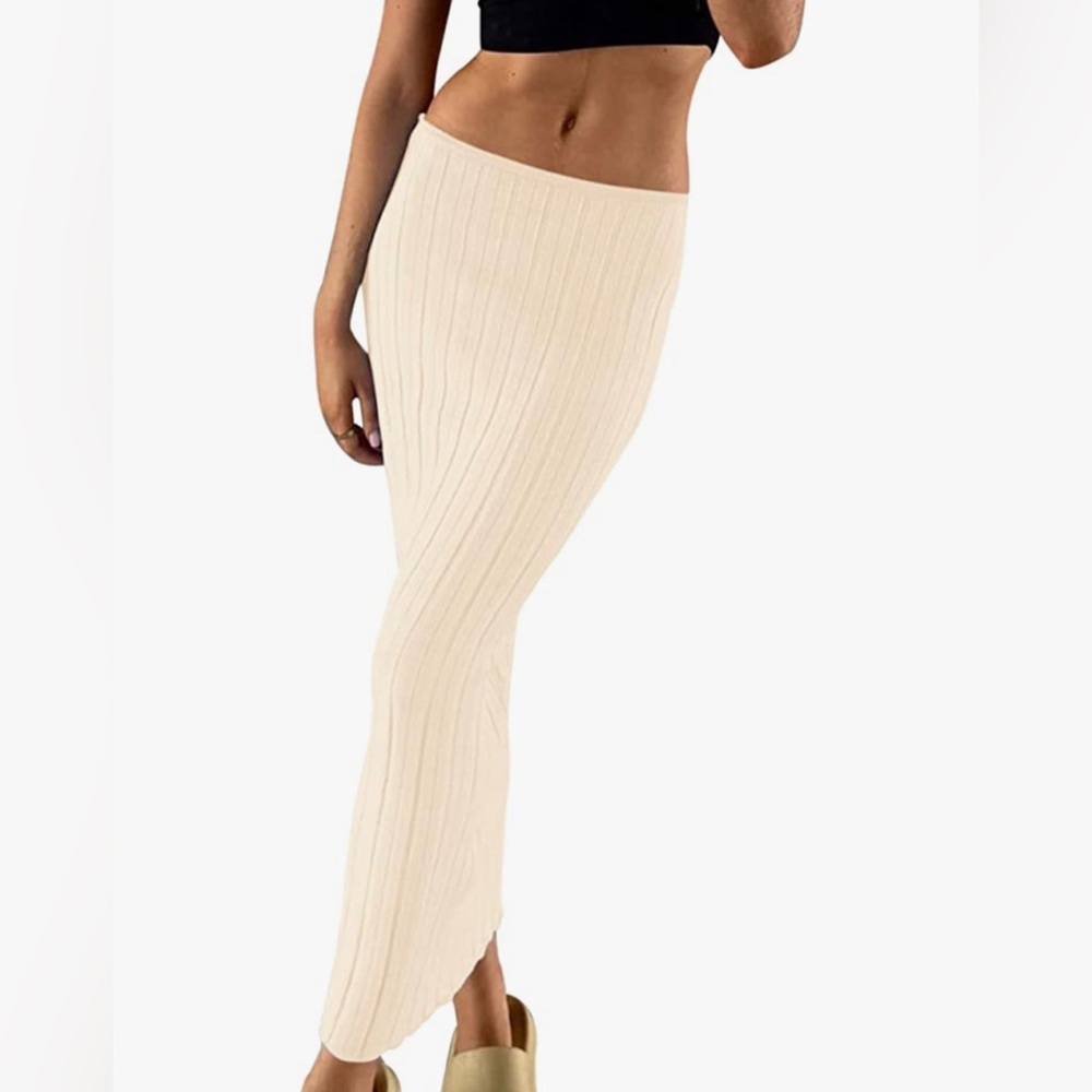 BEIGE KNIT MIDI SKIRT